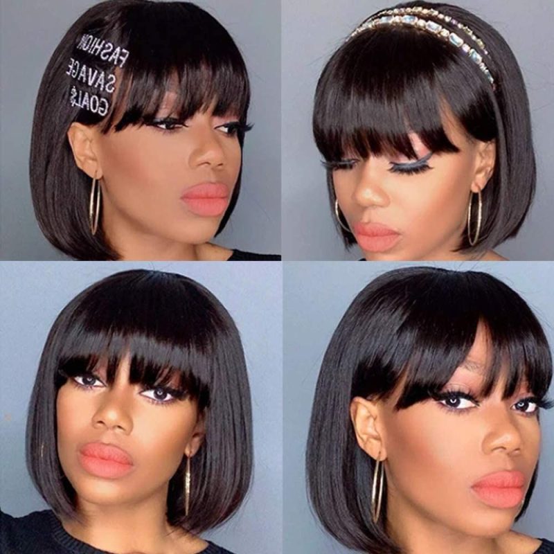Brazilian Hair Double Drawn Straight Bob Wig With Bang - 图片 2